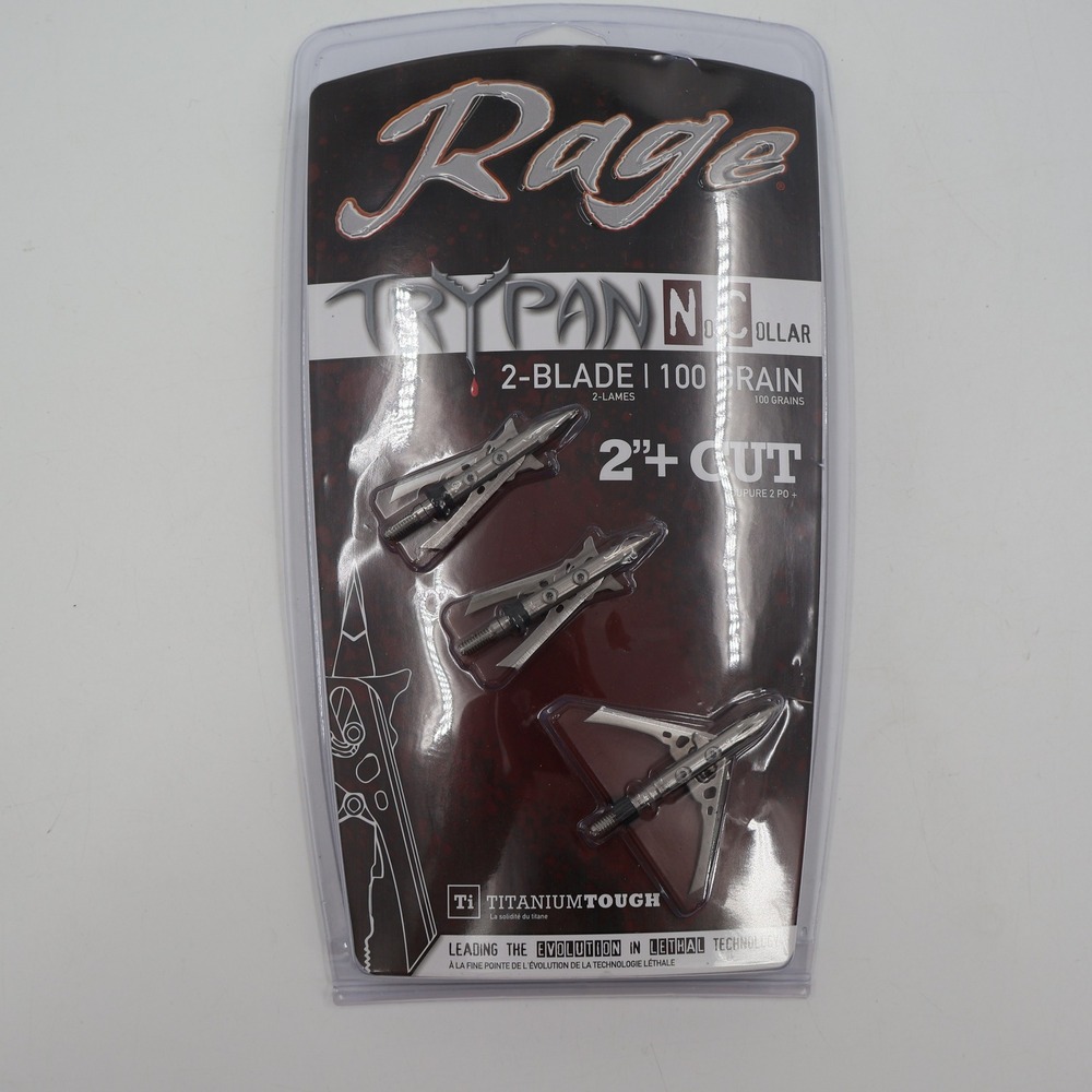 Rage Trypan NC Broadheads 2-Blade 100 Grain Titanium 2 Inch Cut R35700 3 Pack